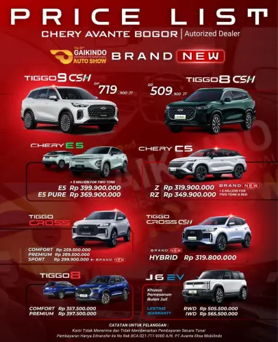 Pricelist Harga Chery cipatat 2025